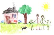 child's drawing of house and family